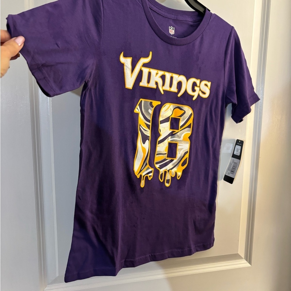 NFL Minnesota Vikings Youth Purple 'Vikings 18' Graphic Tee Sz M  NWT